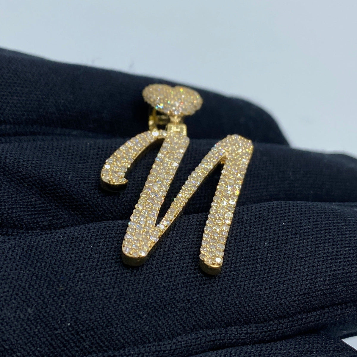 14K Gold Initial N Script Heart Diamond Pendant - additional product view 4