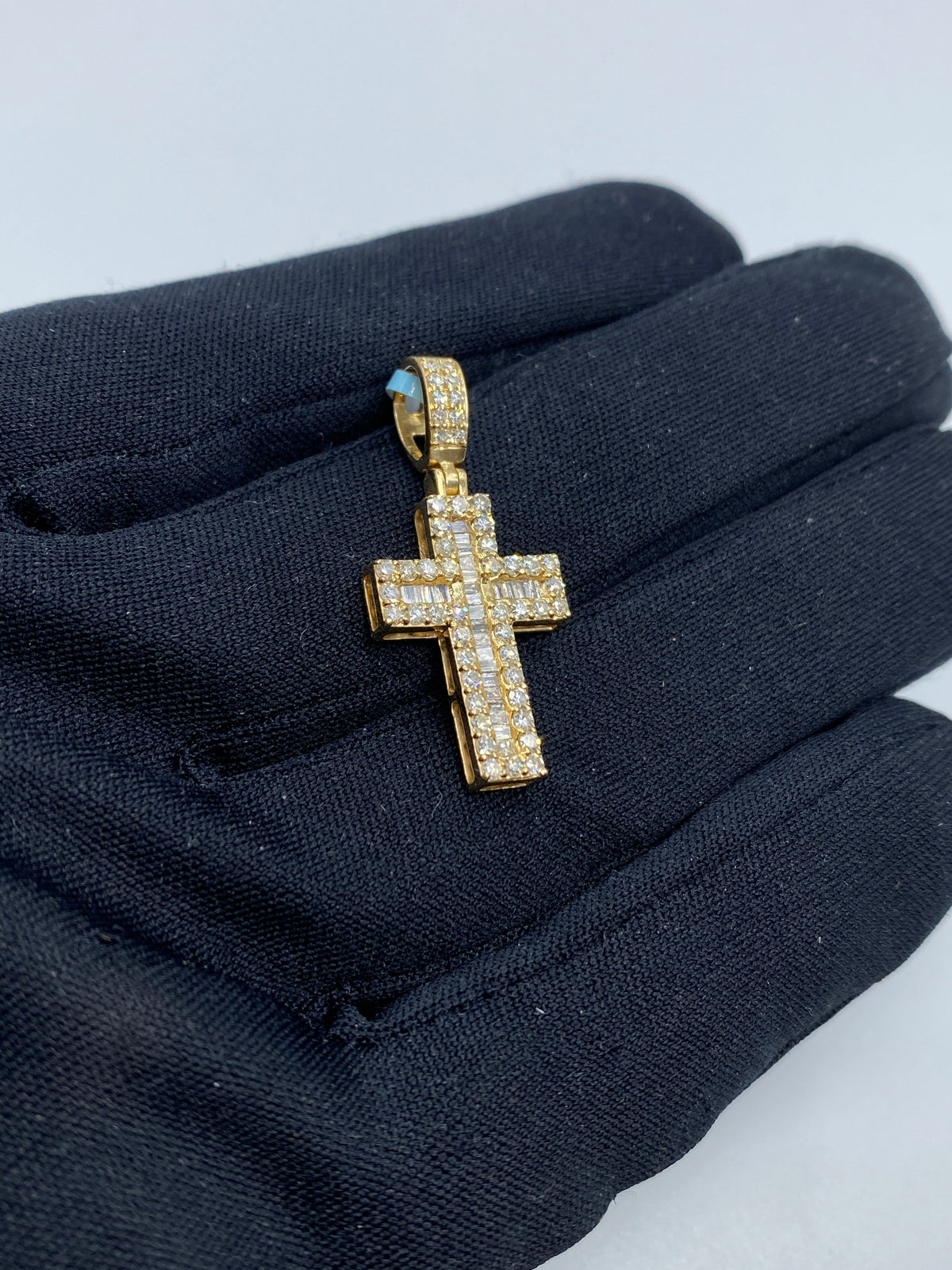 14K Gold Cross Diamond Baguette Pendant - additional product view 3