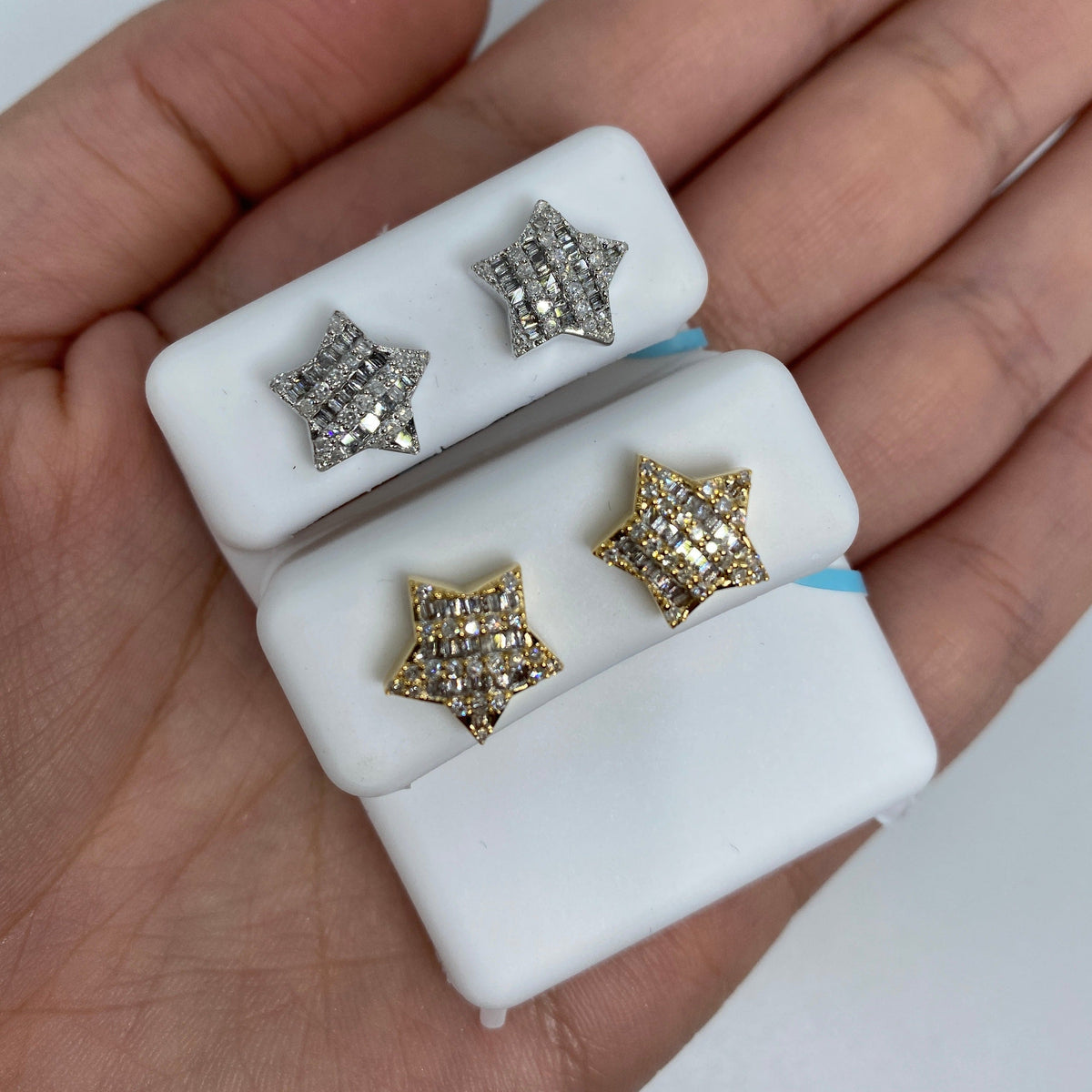 14K Gold Large Star Stacked Diamond Baguette Earrings - additional product view 2