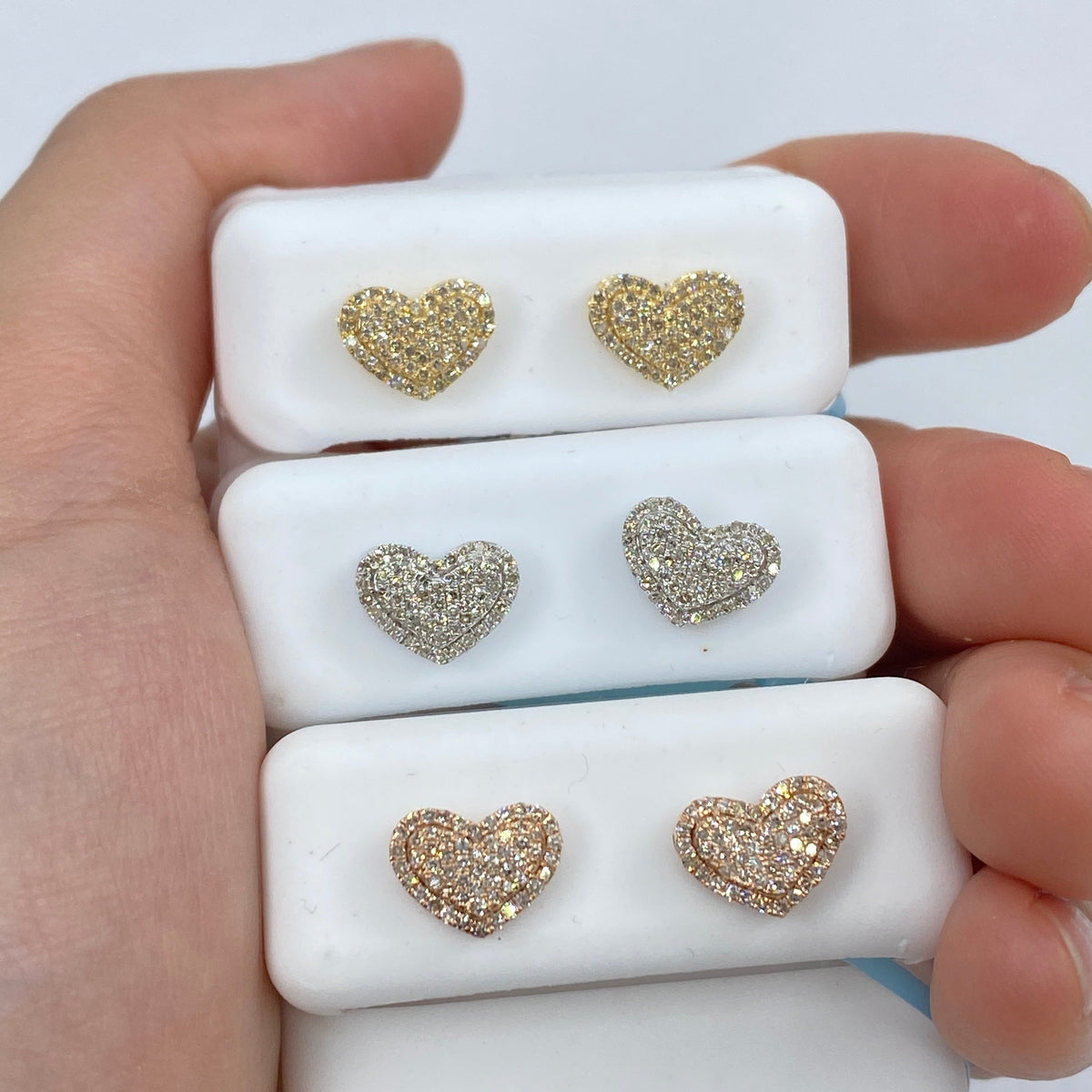 14K Gold Icy Heart Halo Diamond Earrings - additional product view 2
