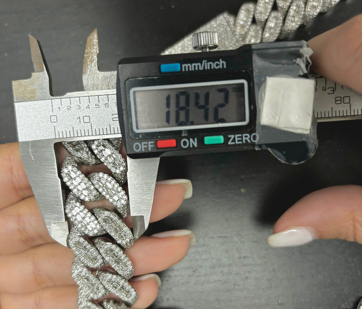 14K 18.5mm White Gold Baguette Cuban Diamond Chain - additional product view 7
