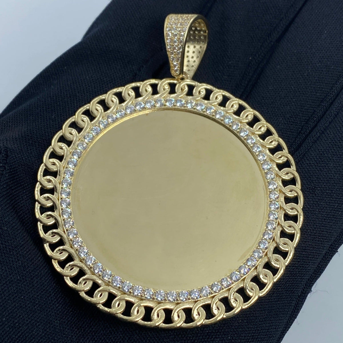 10K Gold Cuban Circle Picture Photo CZ Pendant - additional product view 2