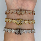 14K Gold 9mm Hearts Link Diamond Baguette Bracelet 6.5–7.5 in - additional product view 3