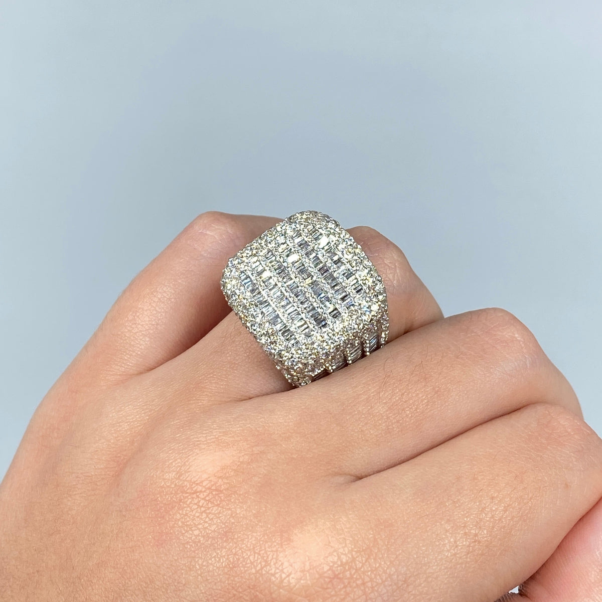 14K Gold Jumbo Stacked Diamond Baguette Ring in white gold - close-up product photo