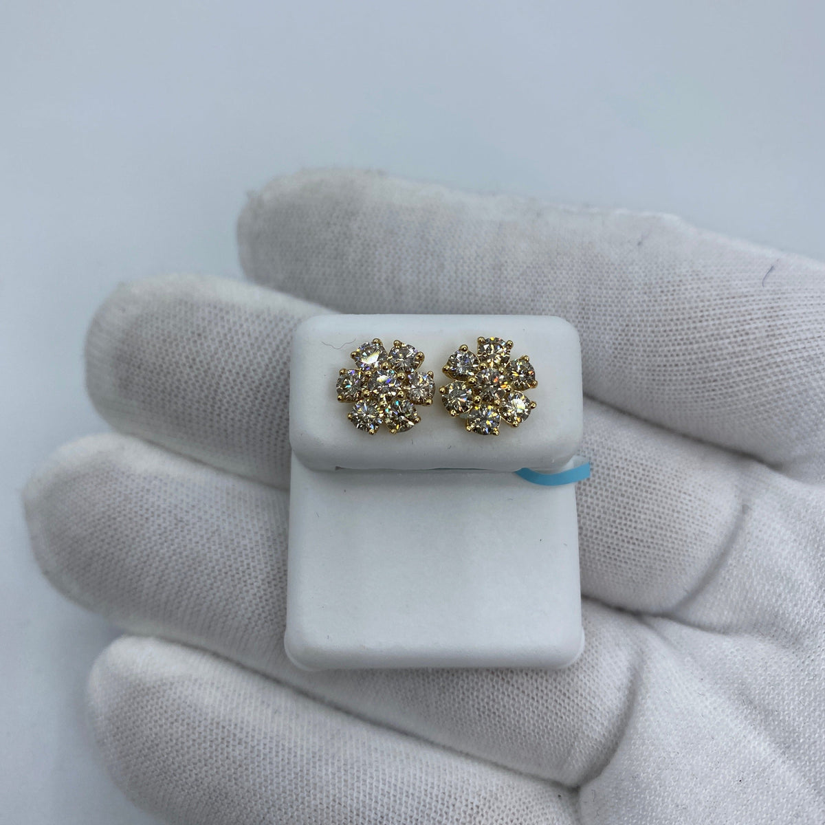 14K Gold Snowflake Diamond Earrings in yellow gold, Small - close-up product photo