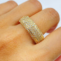 14K Gold 7.4mm Iced Stack Diamond Ring Band in yellow gold - close-up product photo