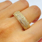 14K Gold 7.4mm Iced Stack Diamond Ring Band in yellow gold - close-up product photo