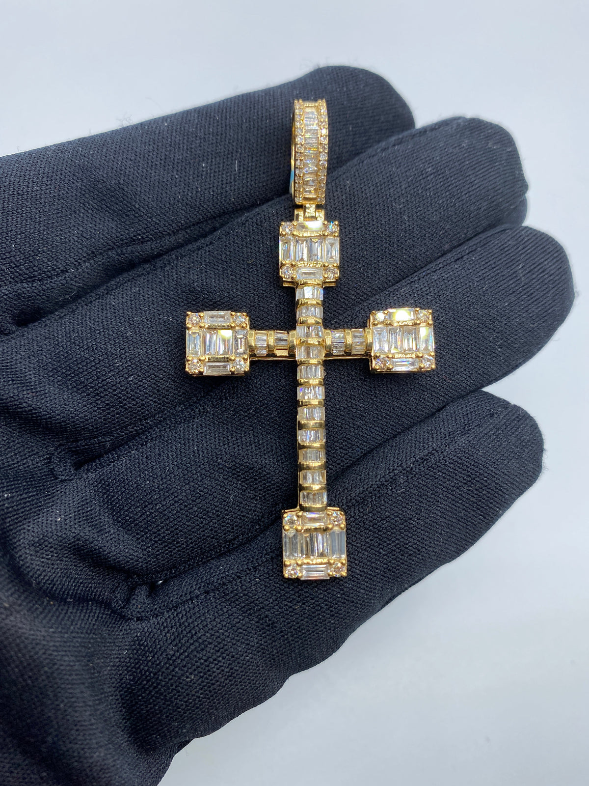 14K Gold Square Diamond Baguette Cross Pendant - additional product view 2