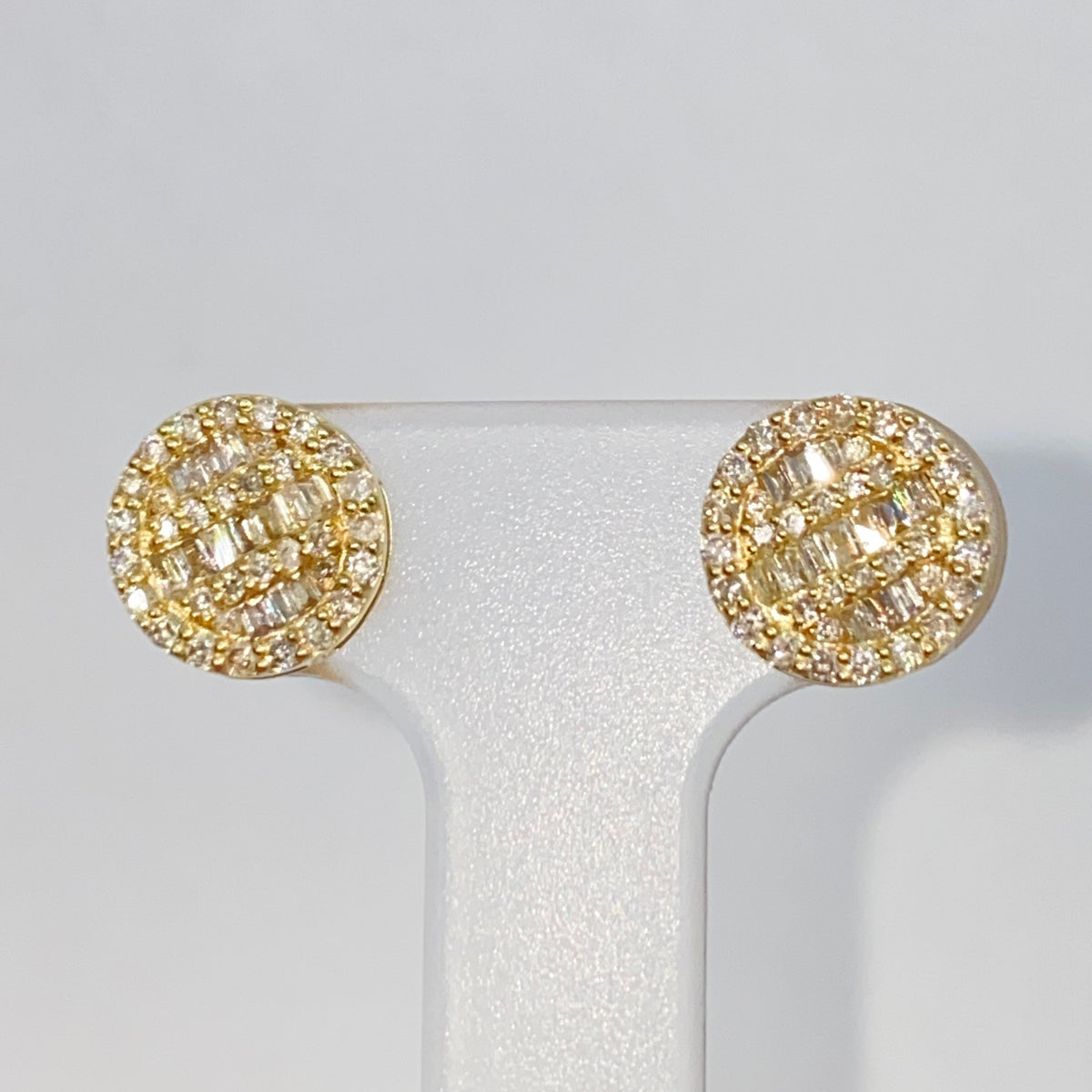 14K Gold 8.3mm Circle Diamond Baguette Earrings - additional product view 3