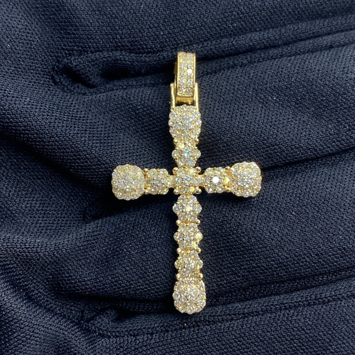 10K Gold Flower Cross Diamond Pendant in yellow gold - close-up product photo