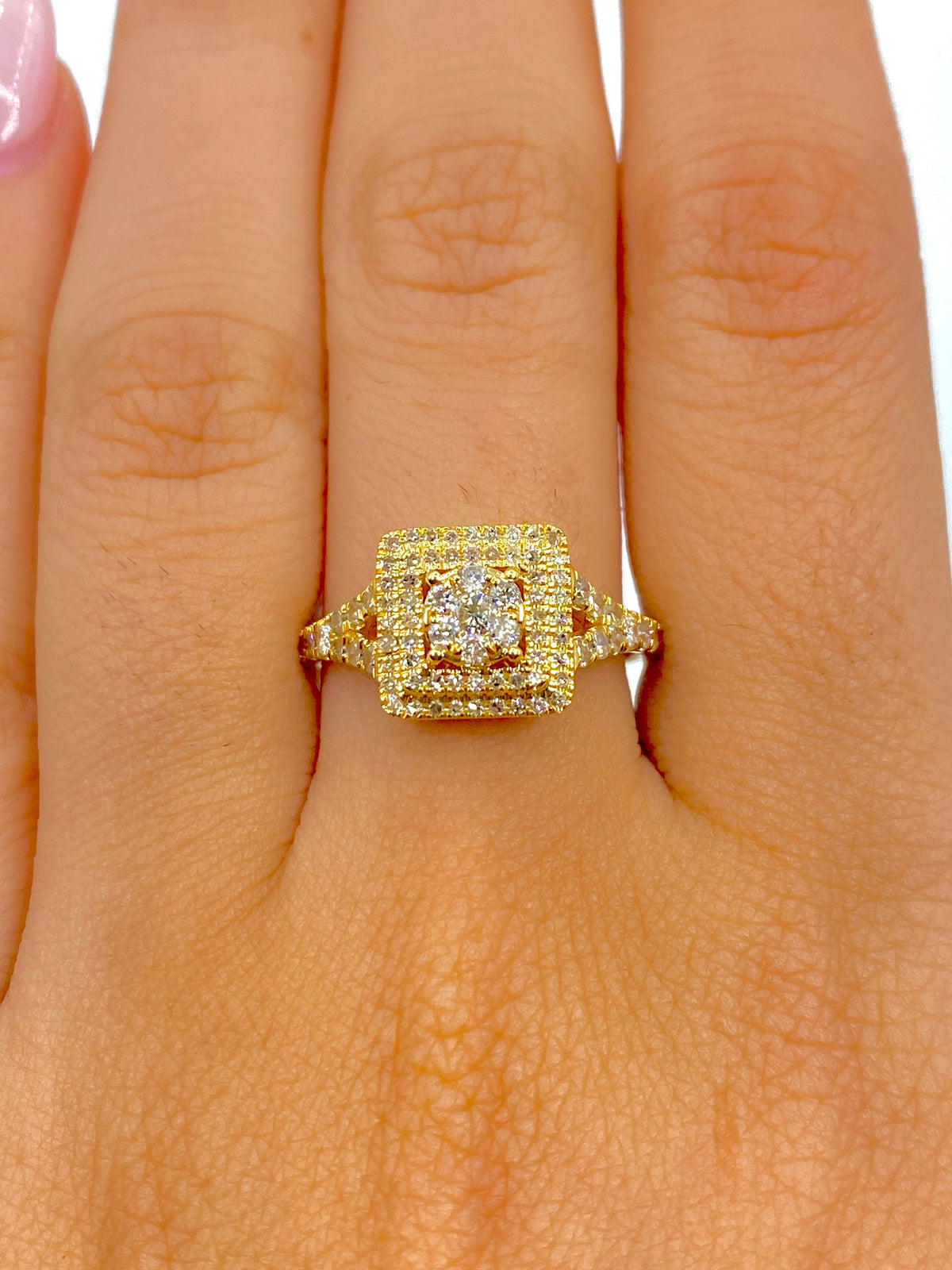 Square Diamond Engagement Ring in yellow - close-up product photo
