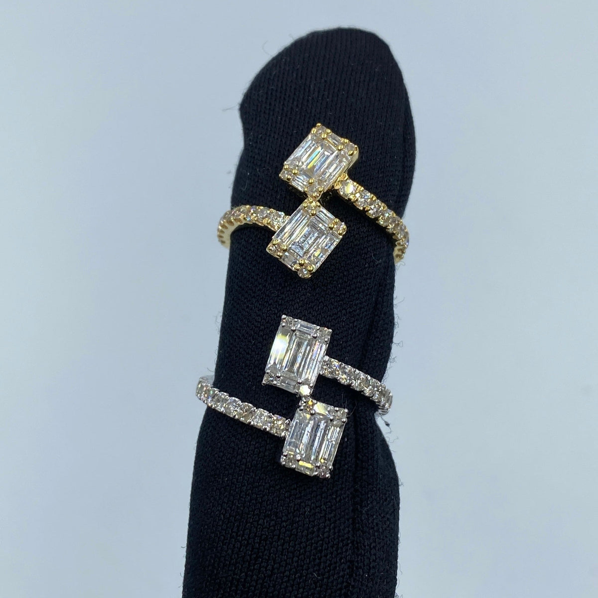 14K Gold Rectangle Diamond Baguette Bangle Ring - main product photo