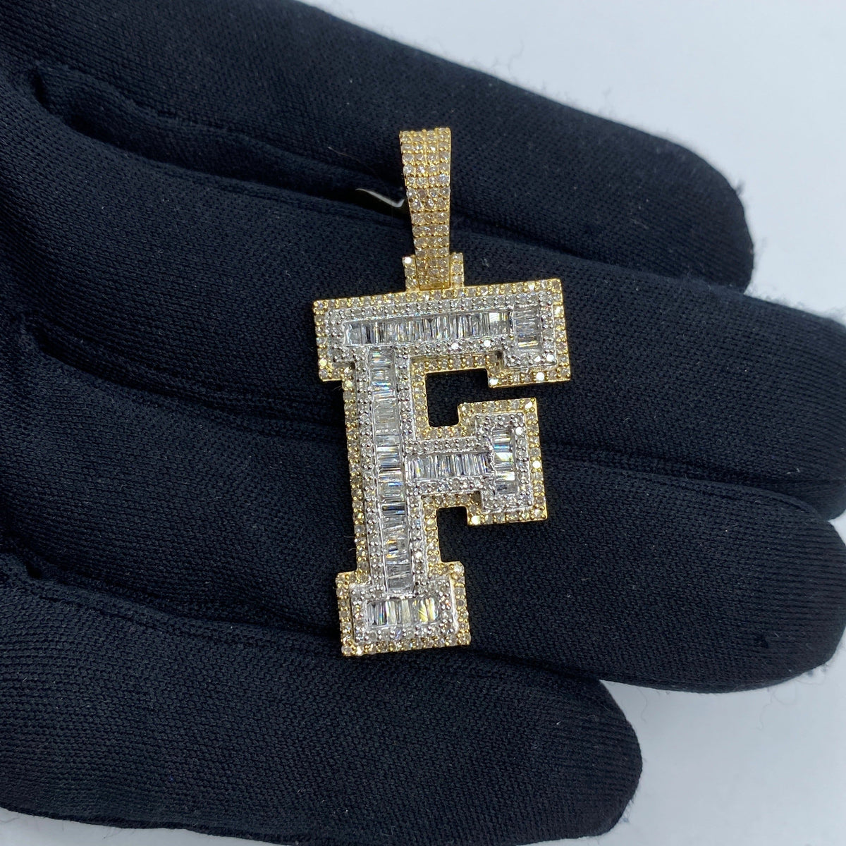 10K Gold Initial F Diamond Baguette Pendant - additional product view 2