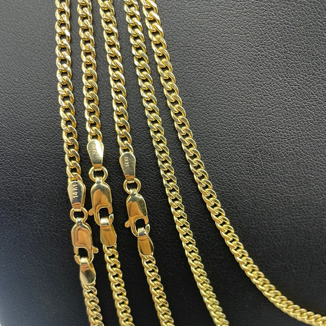 Miami Cuban Link Chain Real 14K Yellow Gold Full Collection, 3mm - close-up product photo