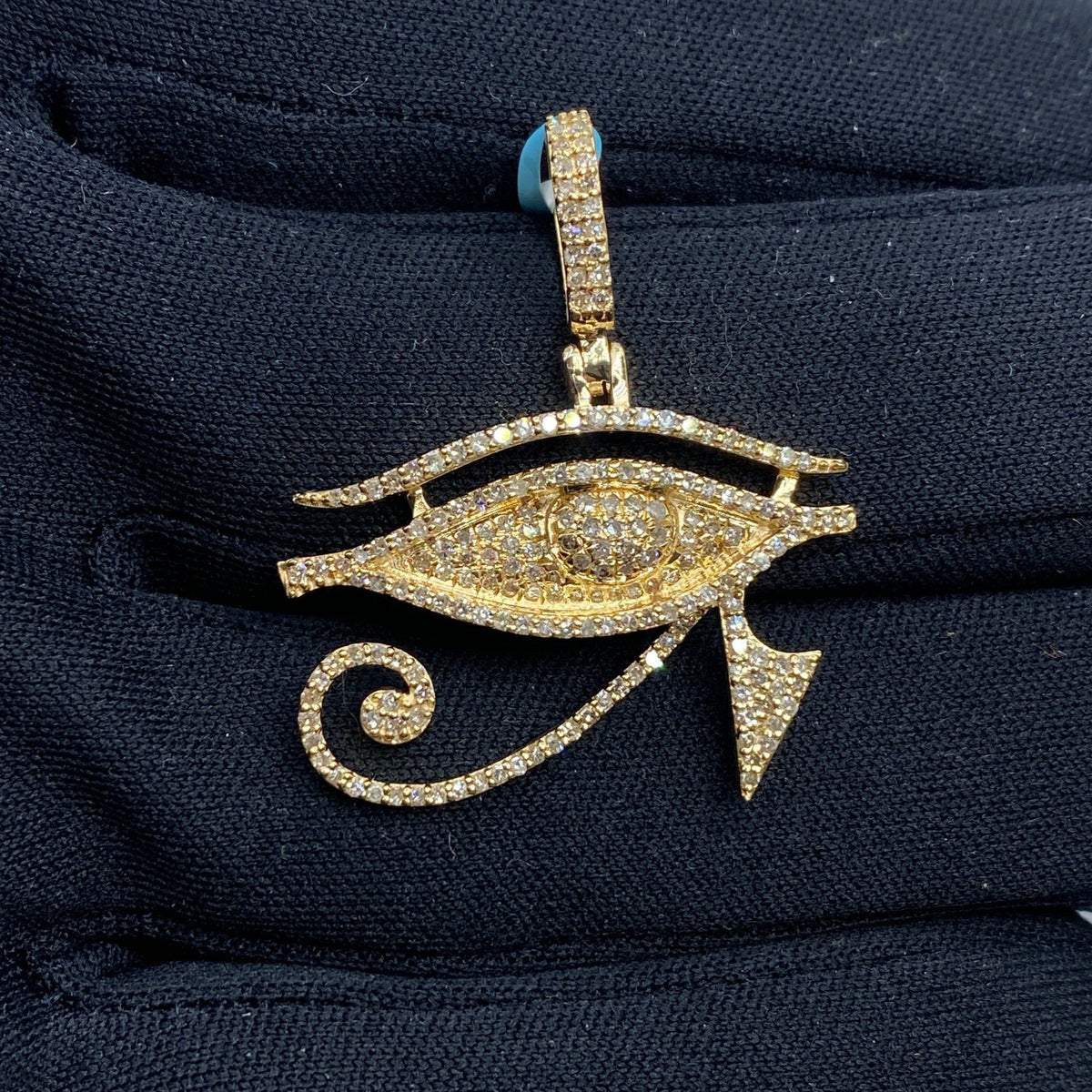 14K Gold Eygptian Eye of Horus Diamond Pendant in yellow gold, Medium - close-up product photo
