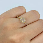 14K Gold Circle Thin Band Engagement Diamond Ring in yellow gold - close-up product photo
