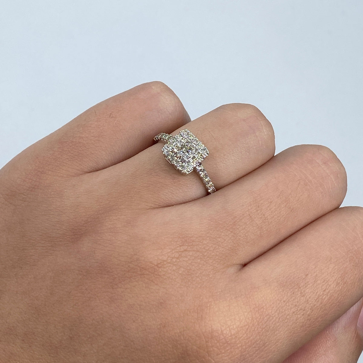 14K Gold Lucia Rounded Square Diamond Engagement Ring in white gold - close-up product photo