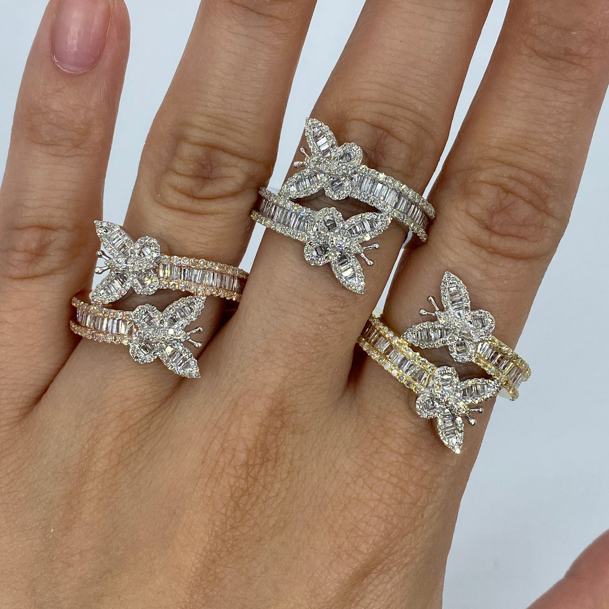 10K Gold Butterfly Diamond Baguette Bangle Ring - main product photo