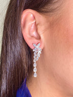 14K Gold Bridal Flower Baguette Hanging Diamond Earrings - additional product view 2