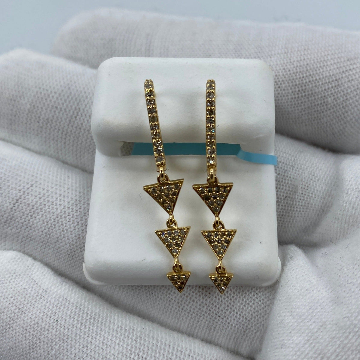 14K Gold Hanging 3-Tier Triangles Dangling Diamond Earrings - additional product view 2