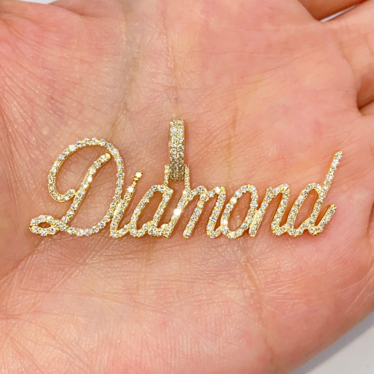 10K Gold Custom Diamond Name Plate Pendant - additional product view 2