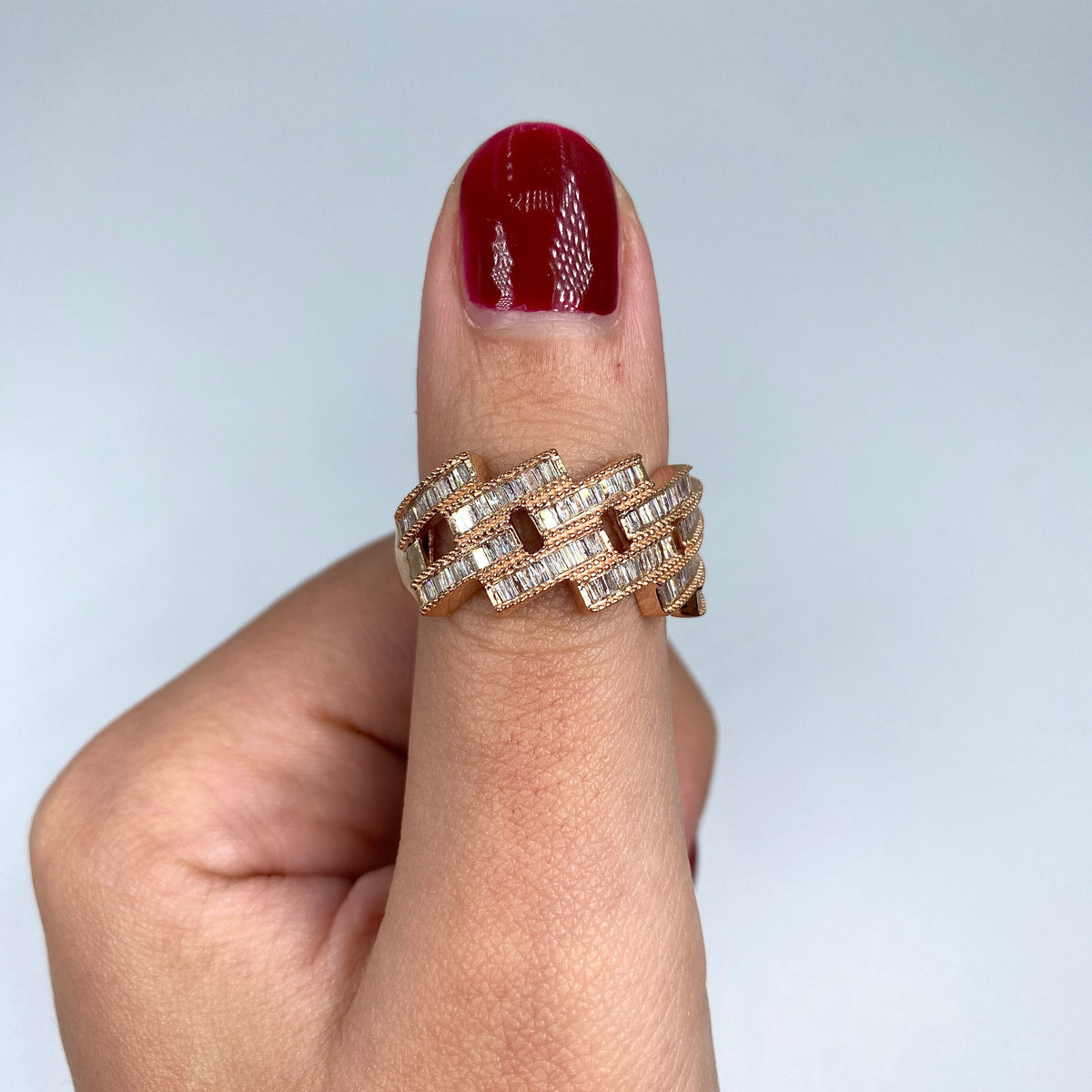 14K Gold Cuban Link Diamond Baguette Ring - additional product view 8