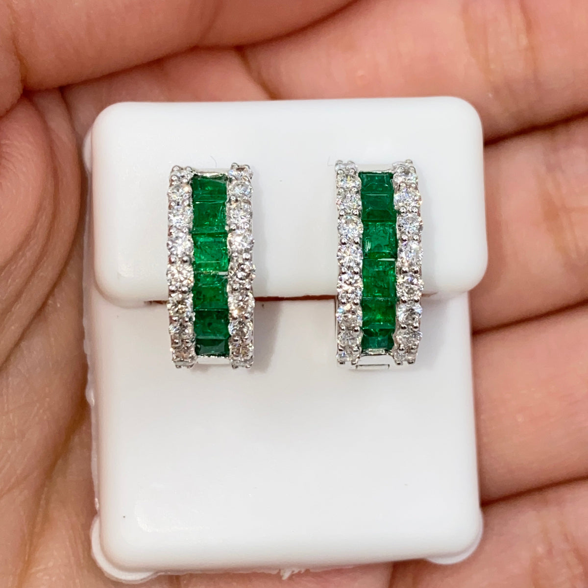 18K Gold Emerald Hoop Diamond Earrings - additional product view 2