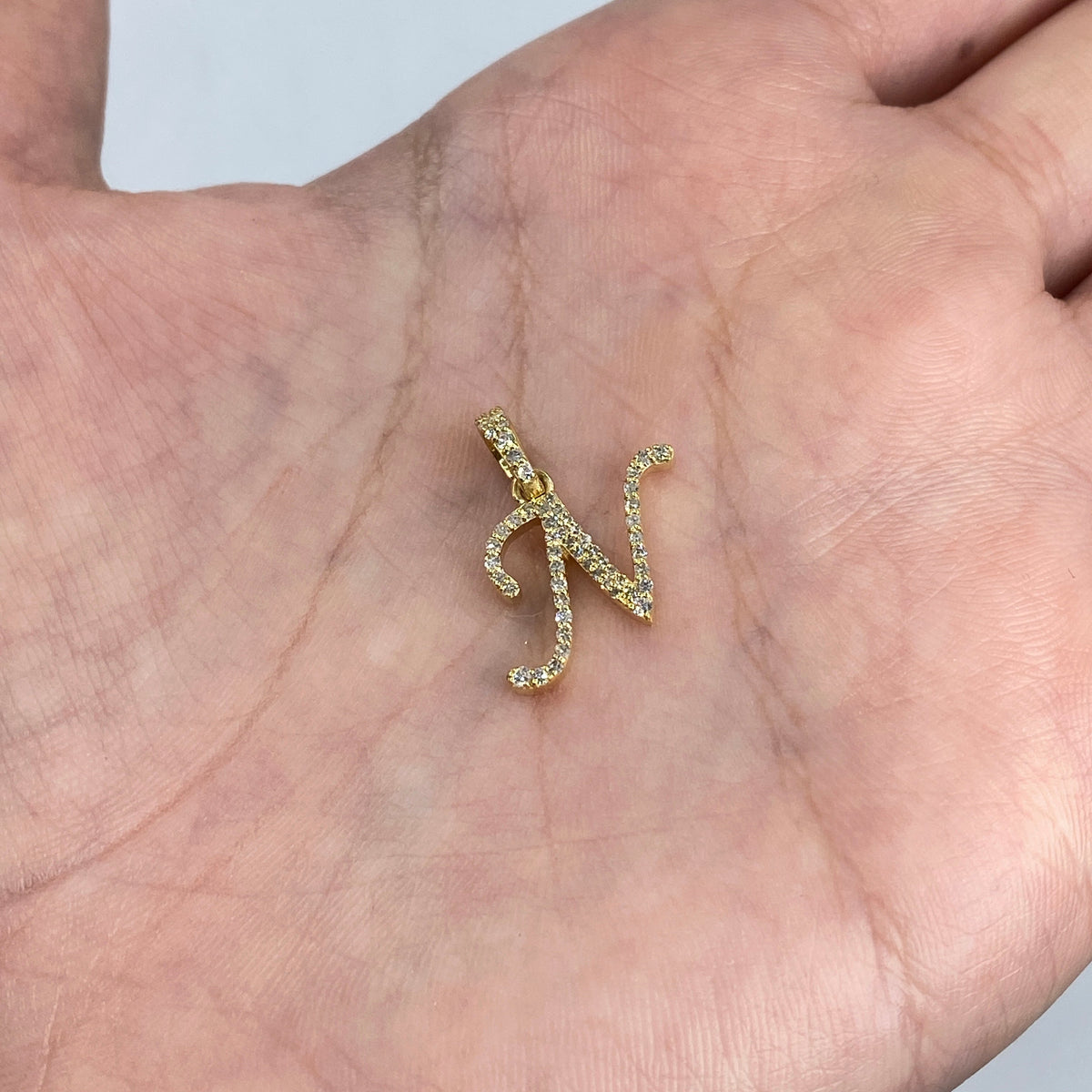 10K Gold Cursive N Initial Diamond Pendant - additional product view 3