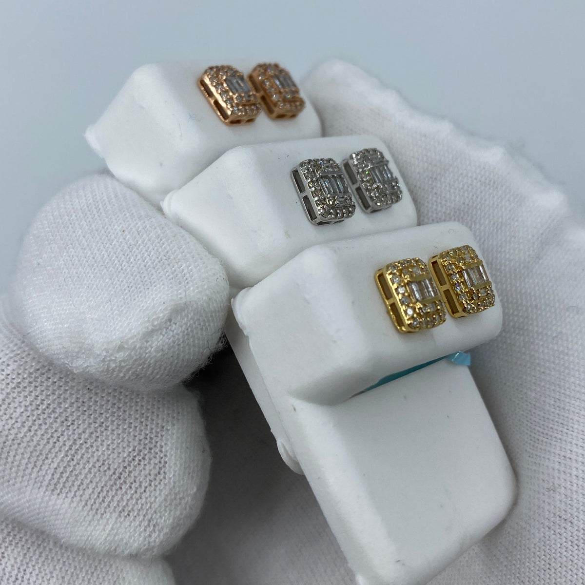 14K Gold Rectangle Halo Diamond Baguette Earrings - additional product view 7