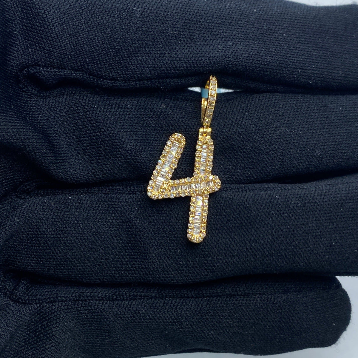 14K Gold Number 4 Diamond Baguette Pendant - additional product view 2