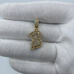 14K Gold Initial B Diamond Baguette Pendant in yellow gold, Small - close-up product photo