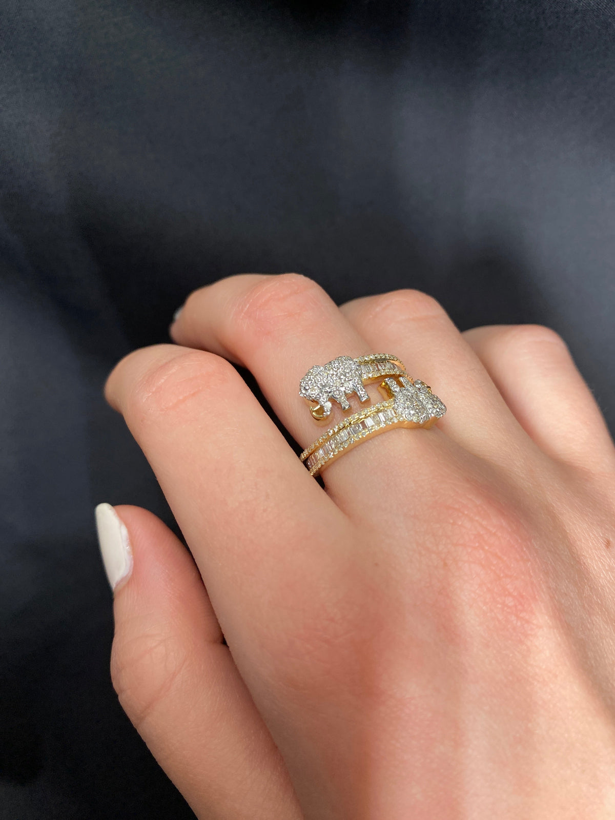 10K Gold Baguette Elephant Diamond Ring - additional product view 9
