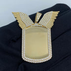 14K Gold Rectangle Angel Wings Picture Photo CZ Pendant - additional product view 2