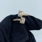 14K Gold Rectangle Diamond Baguette Bangle Ring in yellow gold - close-up product photo