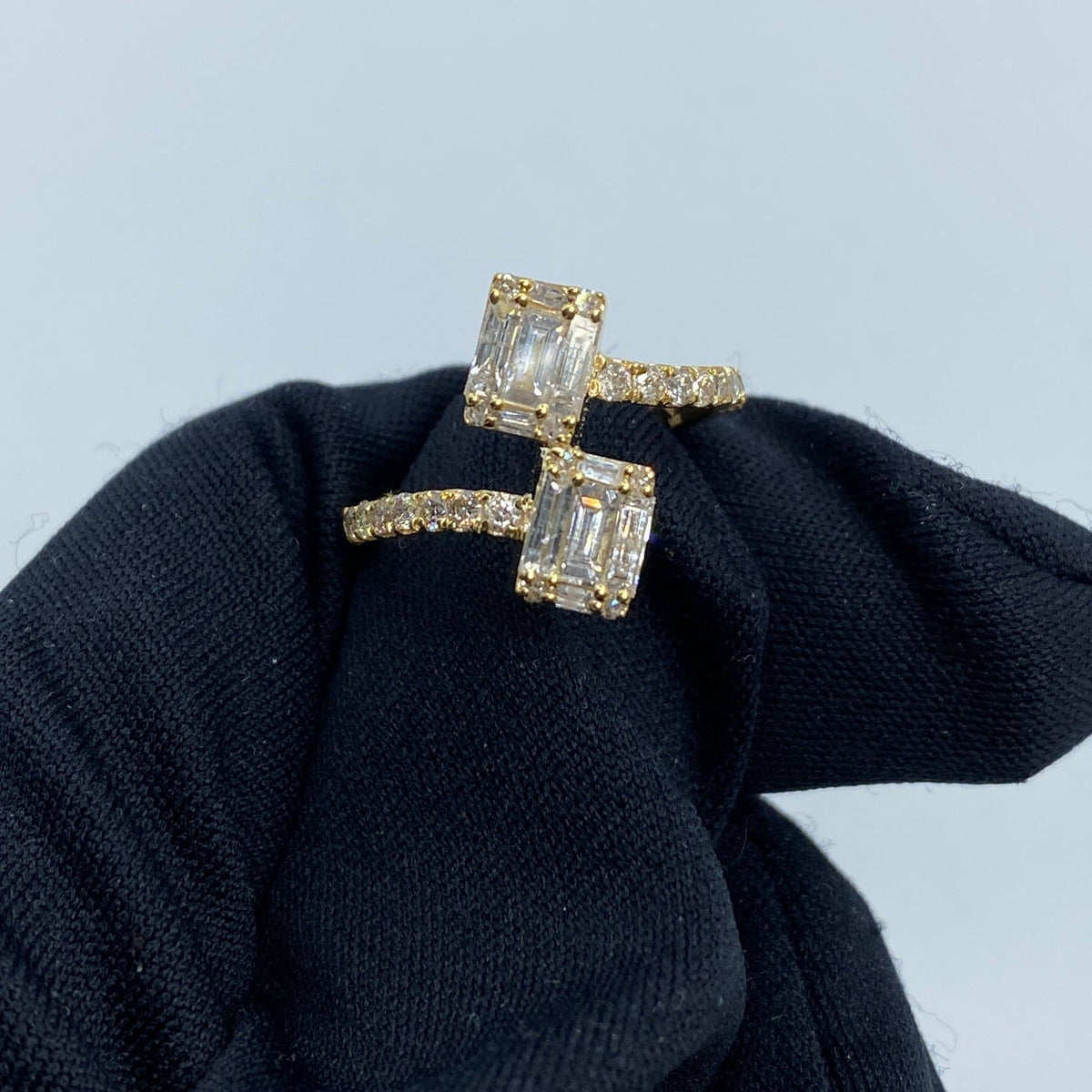 14K Gold Rectangle Diamond Baguette Bangle Ring in yellow gold - close-up product photo