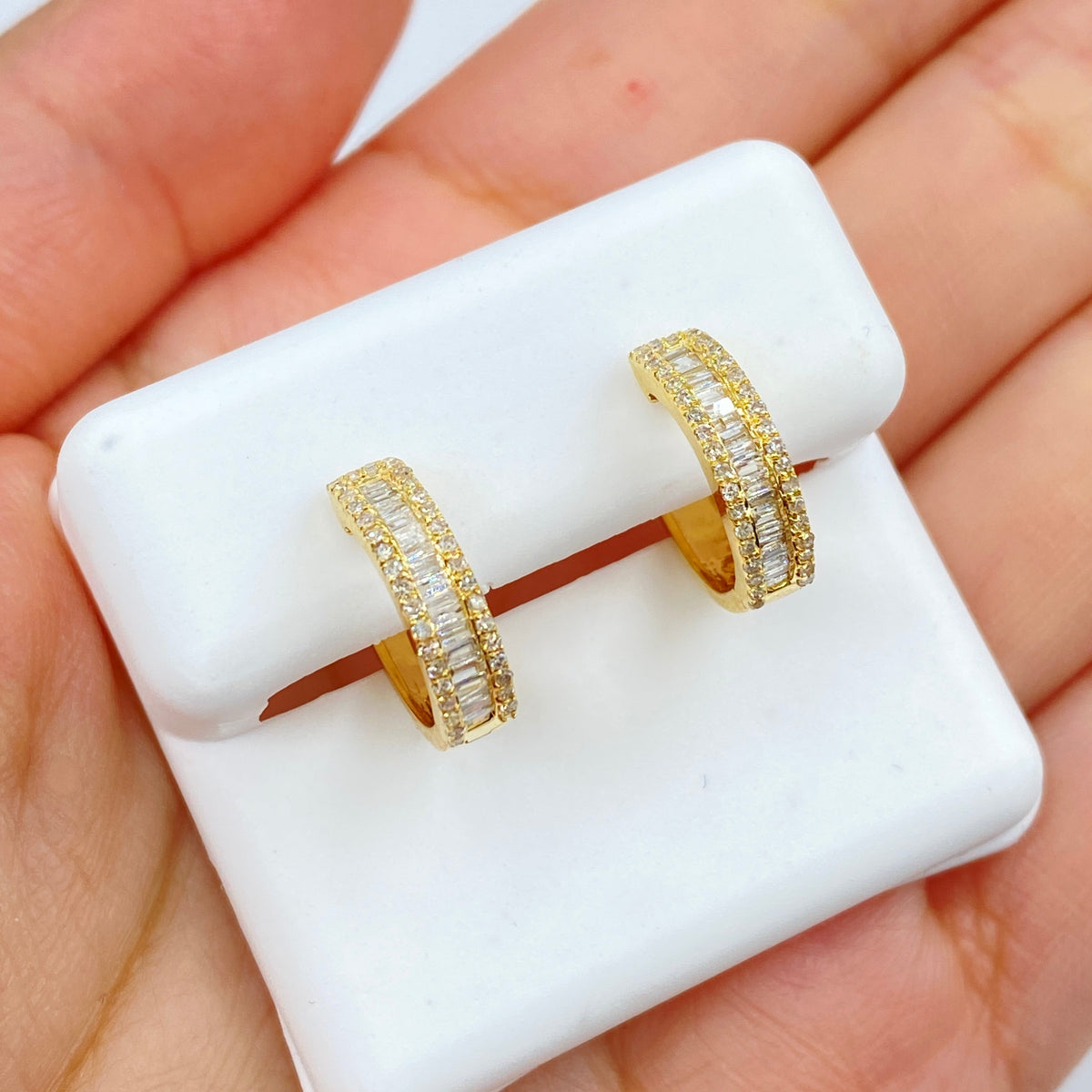 14K Gold Bold Diamond Baguette Hoop Earrings - additional product view 4