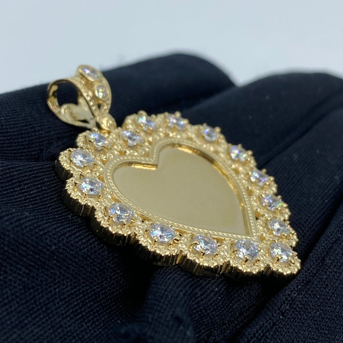 14K Gold Heart Flower Picture Photo CZ Pendant - additional product view 3
