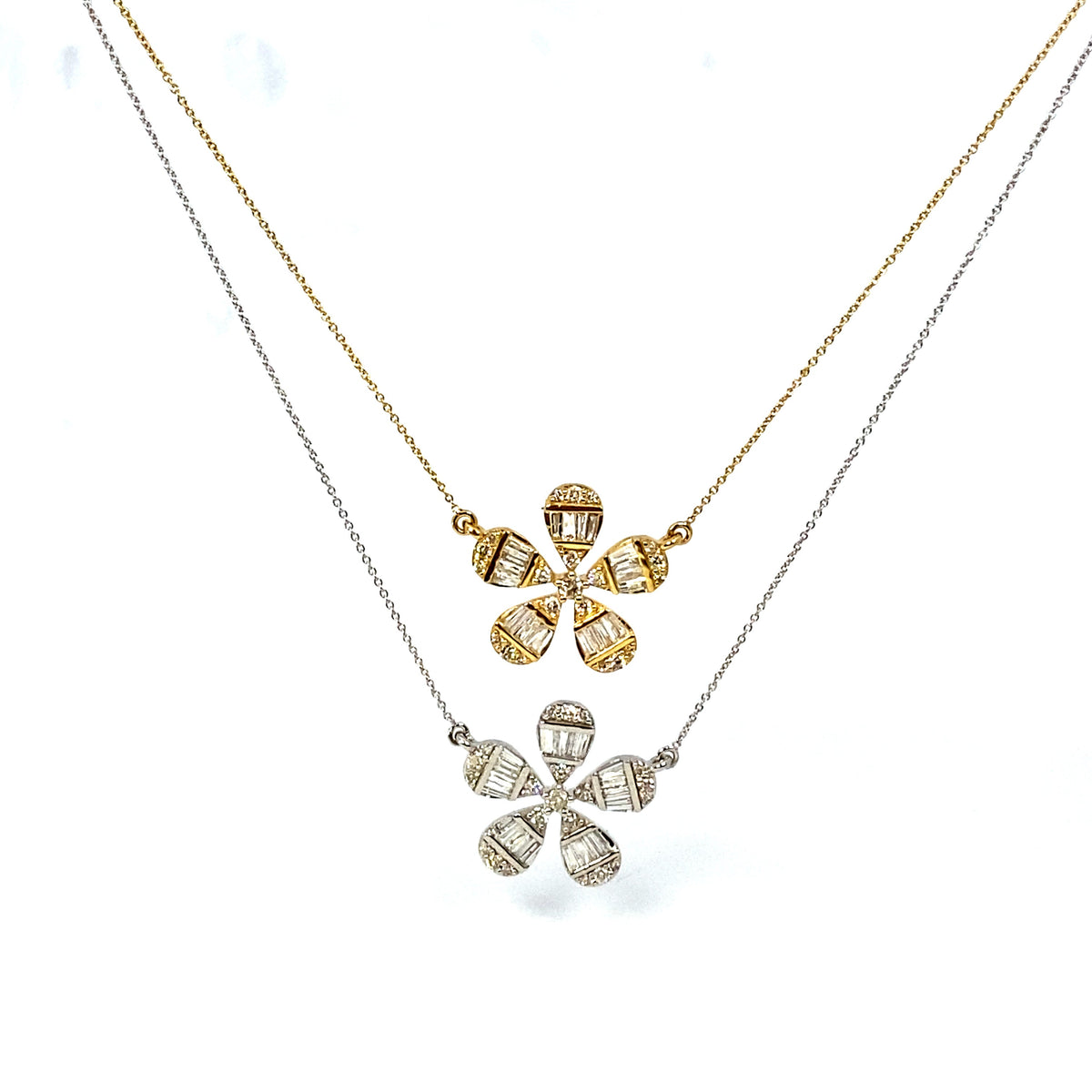 14K Gold Large Daisy Flower Diamond Baguette Necklace - additional product view 3