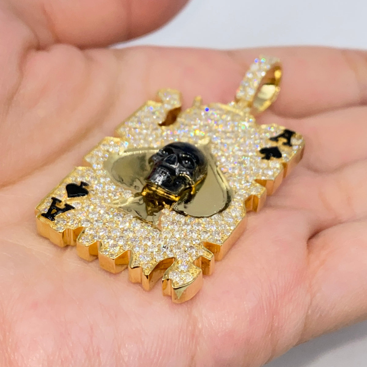 10K Gold Skull Ace of Spades Card Diamond Pendant - additional product view 6