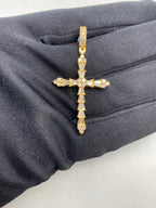 14K Gold Holy Spirit Cross Diamond Baguette Pendant in yellow gold - close-up product photo