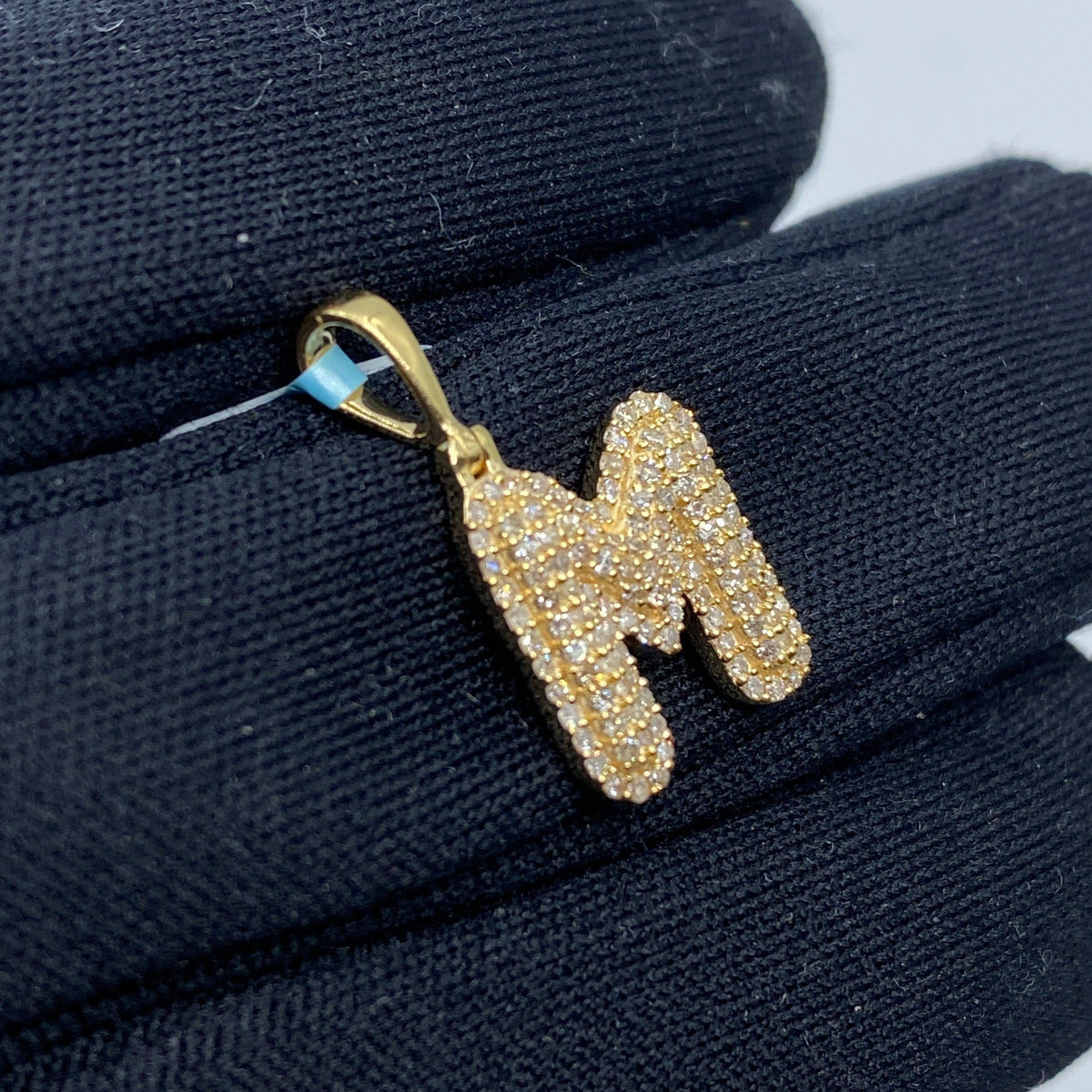 14K Gold Initial M Bubble Diamond Pendant - additional product view 3