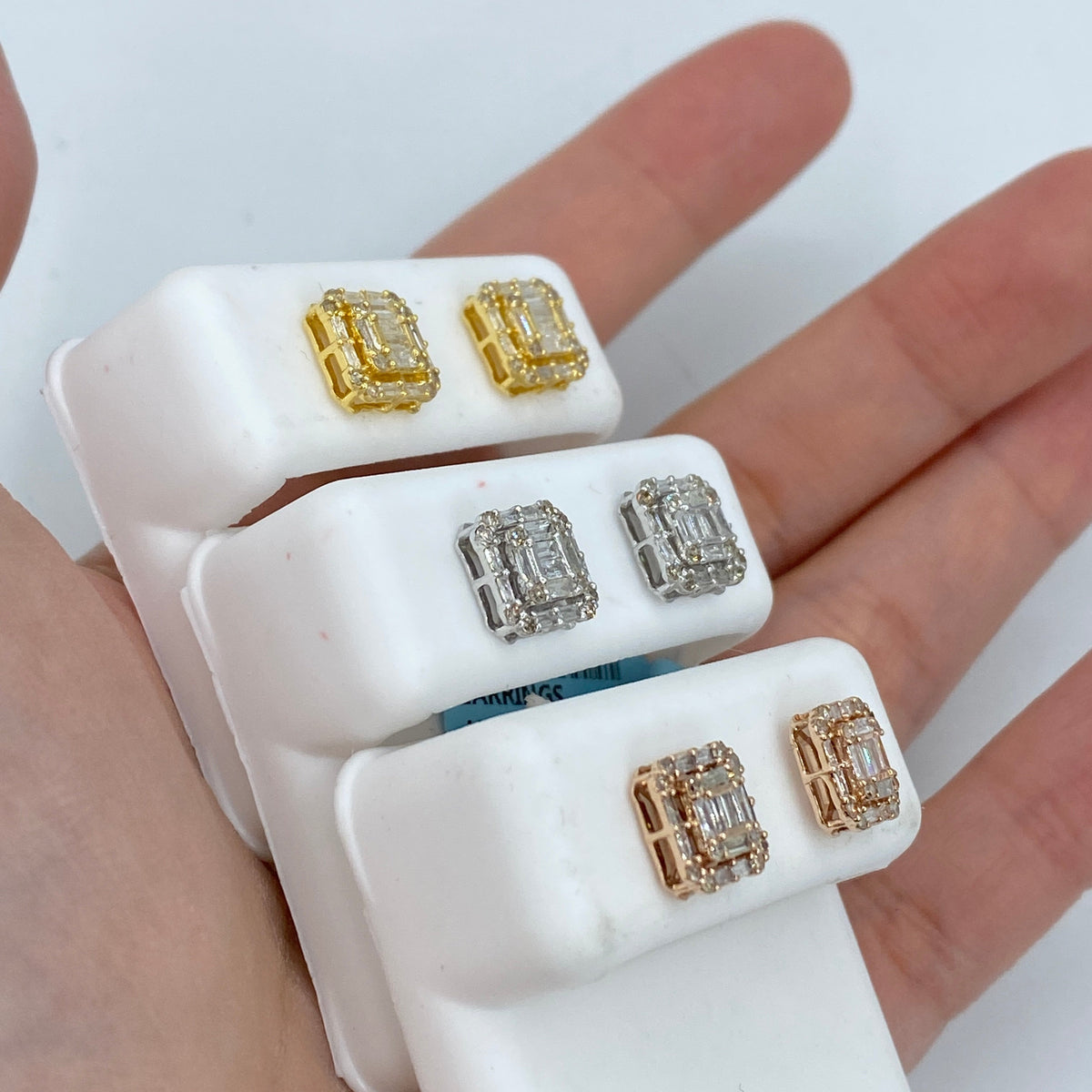 14K Gold Square Box Diamond Baguette Earrings - additional product view 6