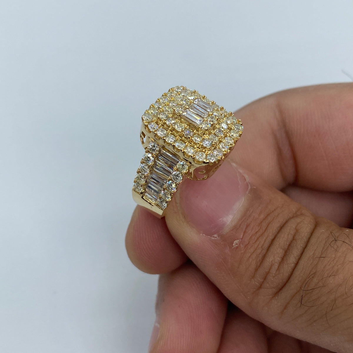 14K Gold Rectangle Center Diamond Baguette Ring in Yellow - additional product view 5