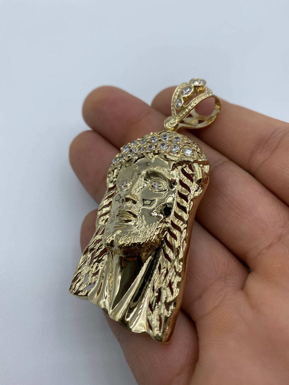 14K Gold Jesus Head Pendant 2.75 in - additional product view 4