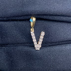 14K Gold Single Stone Initial V Diamond Pendant, Small - close-up product photo