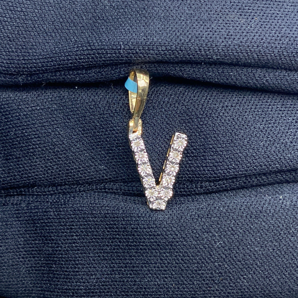 14K Gold Single Stone Initial V Diamond Pendant, Small - close-up product photo