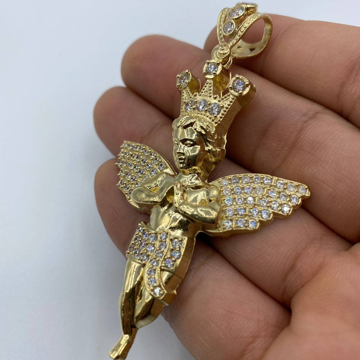 14K Gold Baby Angel with Crown Pendant 3.0 in - additional product view 4