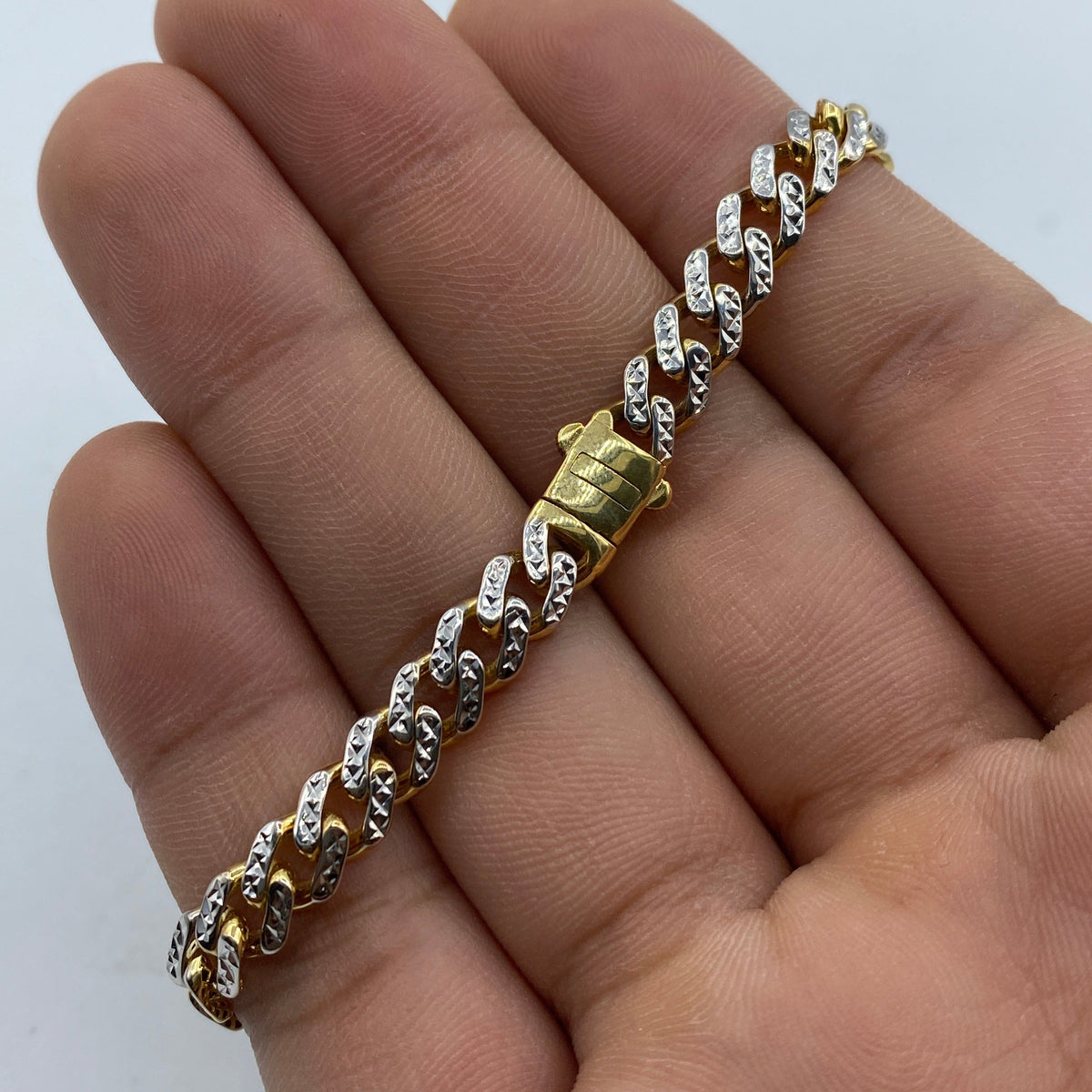 10K Monaco Cuban Link Gold Bracelet in white gold - close-up product photo