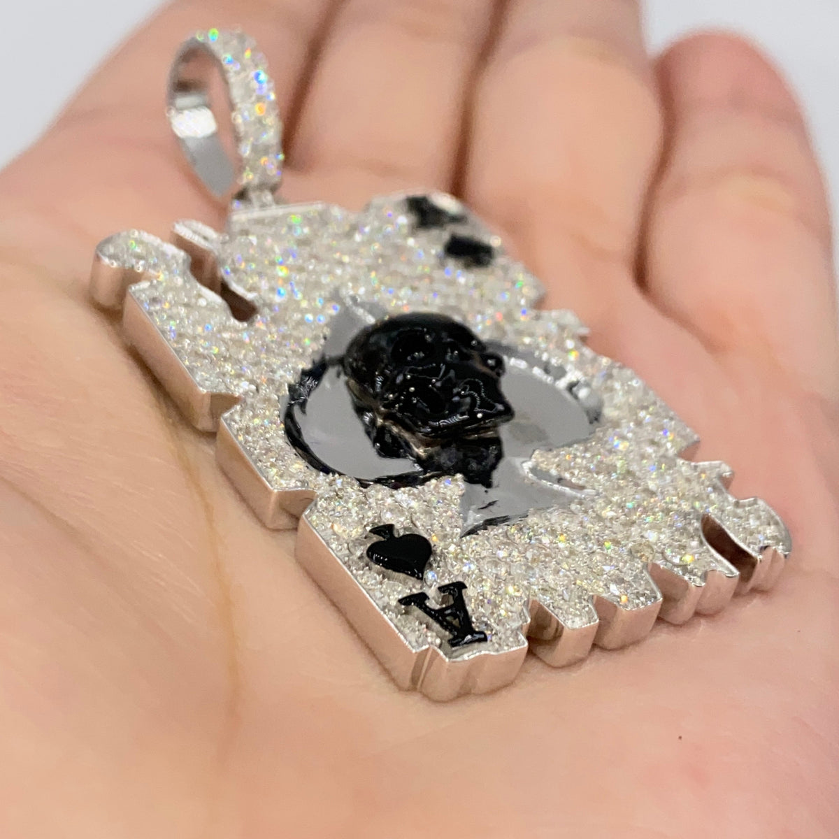 10K Gold Skull Ace of Spades Card Diamond Pendant - additional product view 7