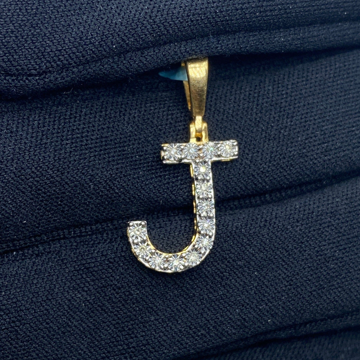 14K Gold Single Stone Initial J Diamond Pendant, Large - close-up product photo